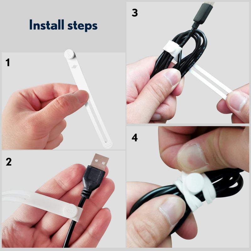PZOZ (10 pcs) Reusable Cable Ties  Elastic Silicone Cord Organizer Straps Keeper Management Holder for iPhone Charging Cable Charger Wire Labels Desk Car and Travel Accessories (White) - Image 3
